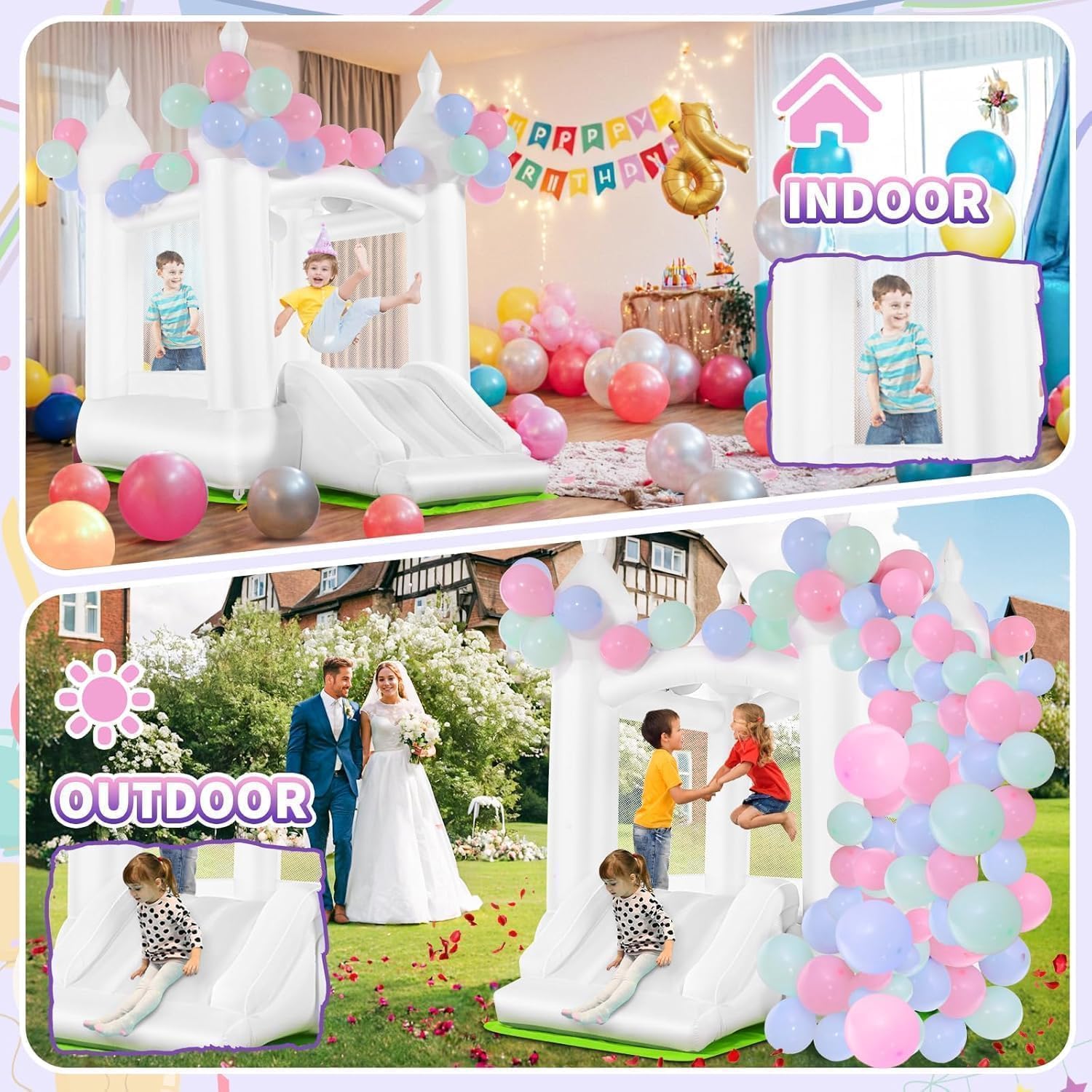 White Bounce House Indoor Outd - đánh giá và giá Kids Outdoor Slide
