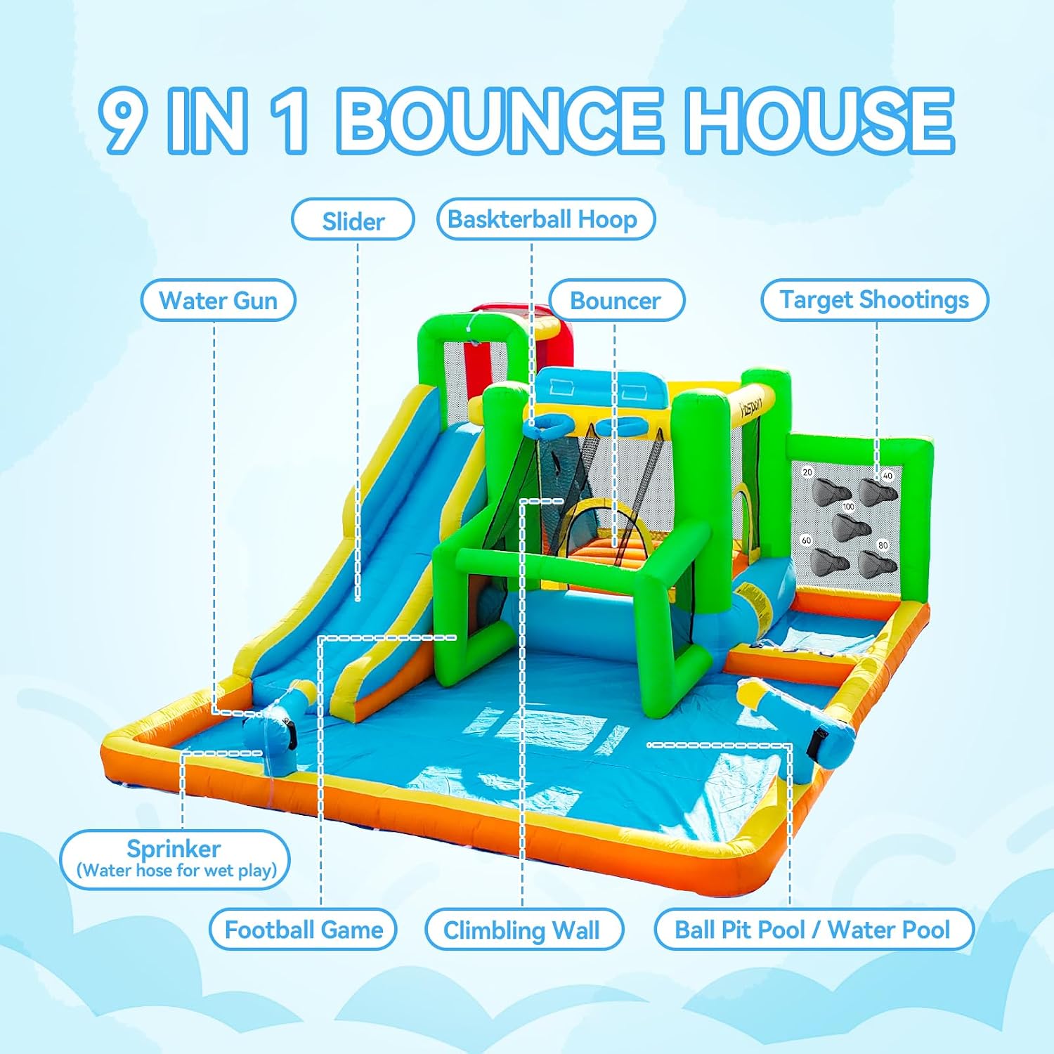 FBSPORT Inflatable Bounce Hous - đánh giá và giá Kids Outdoor Inflatable Water Slide