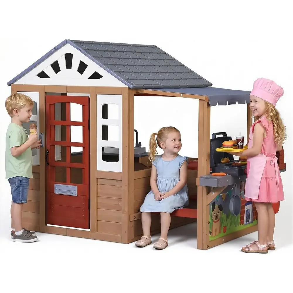 Kids Outdoor Wooden Playhouse, - đánh giá và giá Kids Outdoor Bbq