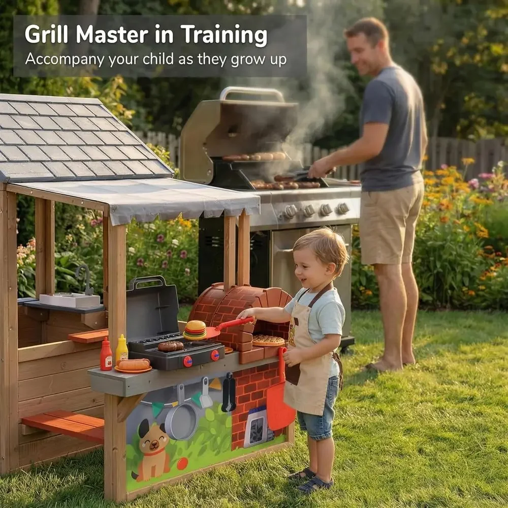 Kids Outdoor Wooden Playhouse, - đánh giá và giá Kids Outdoor Bbq